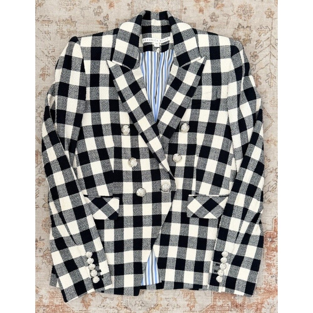 Veronica Beard Gingham Check Plaid Dickey Miller Jacket Blazer Double Breasted 6 - Picture 2 of 8